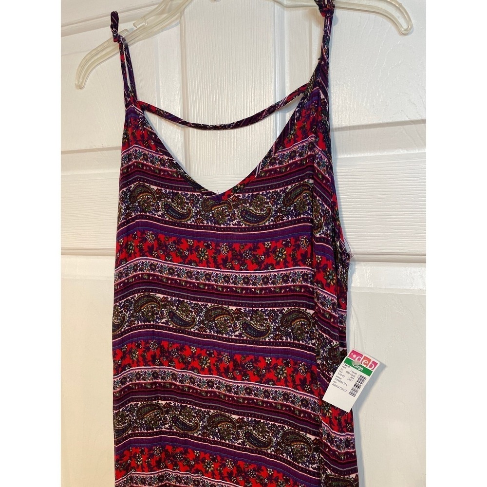 Deb Open Back Strappy Paisley Maxi Dress  Maroon Long Flowy 90s Y2K NEW L